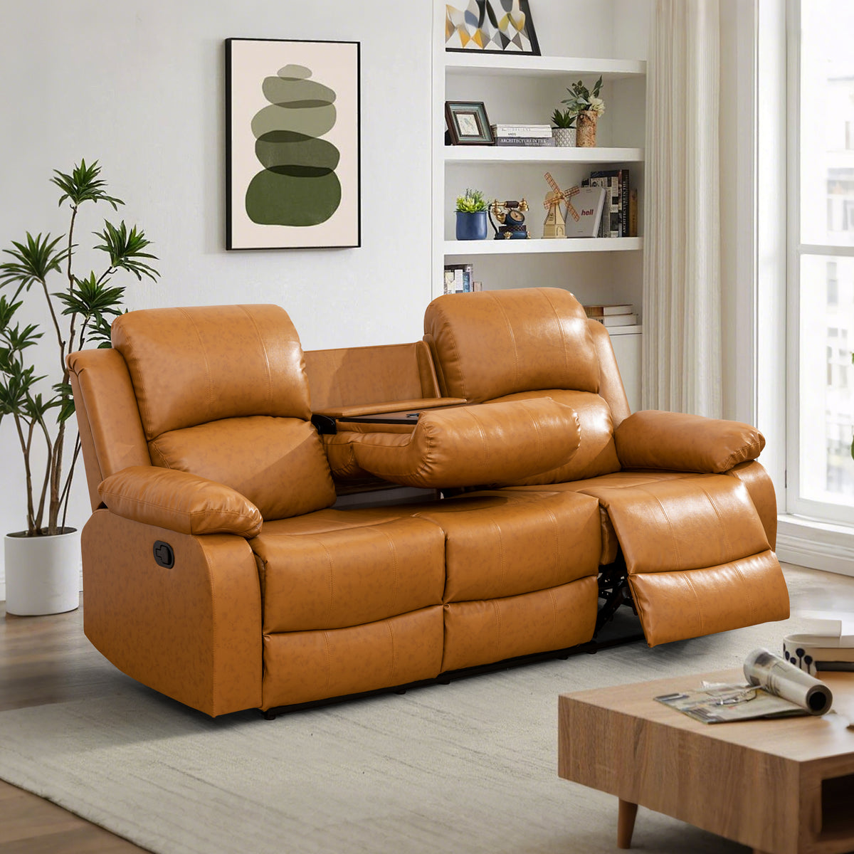 NOVAHOME Manual Reclining PU/PVC Sofa Collection with Consoles