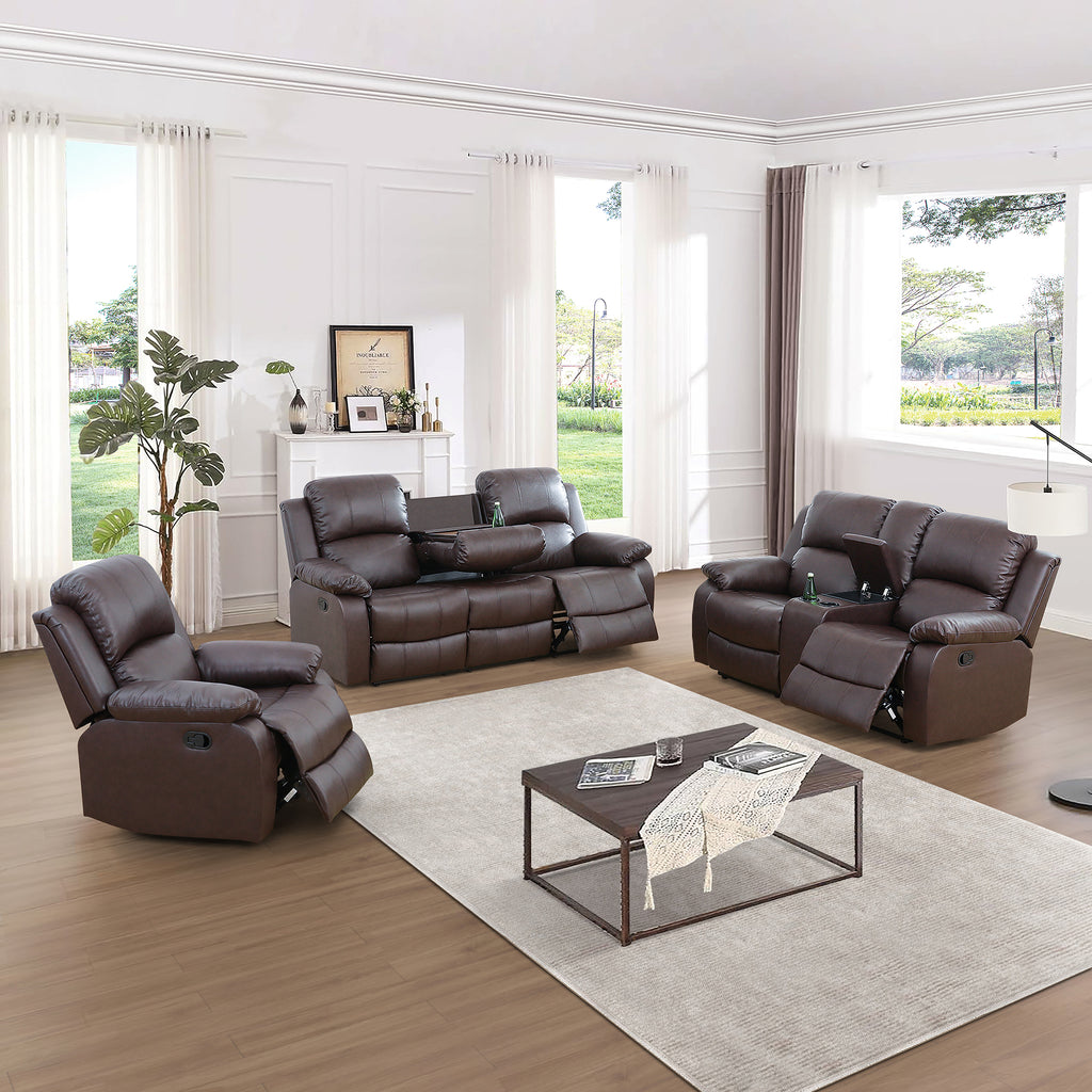 NOVAHOME Manual Reclining PU/PVC Sofa Collection with Consoles