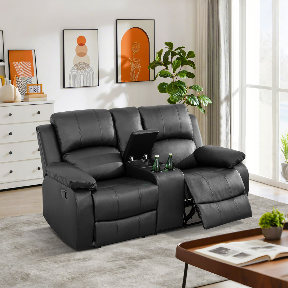 NOVAHOME Manual Reclining PU/PVC Sofa Collection with Consoles