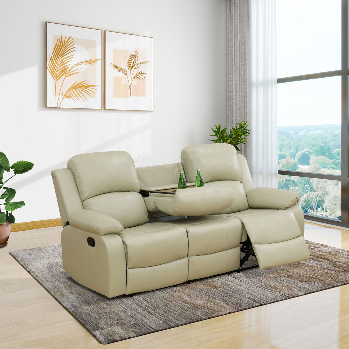 NOVAHOME Manual Reclining PU/PVC Sofa Collection with Consoles