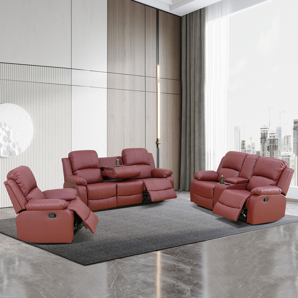NOVAHOME Manual Reclining PU/PVC Sofa Collection with Consoles