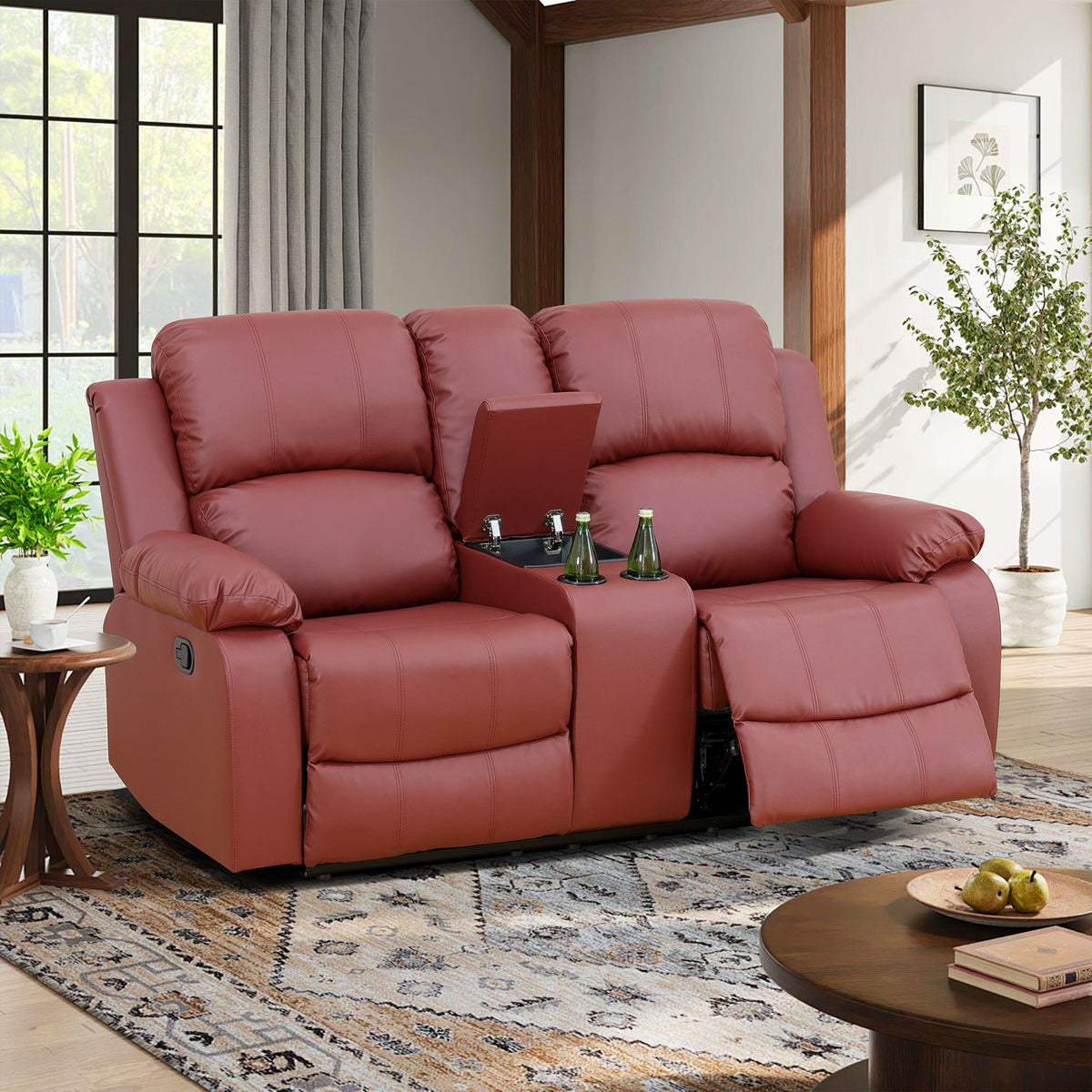 NOVAHOME Manual Reclining PU/PVC Sofa Collection with Consoles