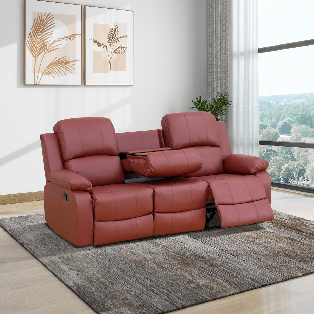 NOVAHOME Manual Reclining PU/PVC Sofa Collection with Consoles