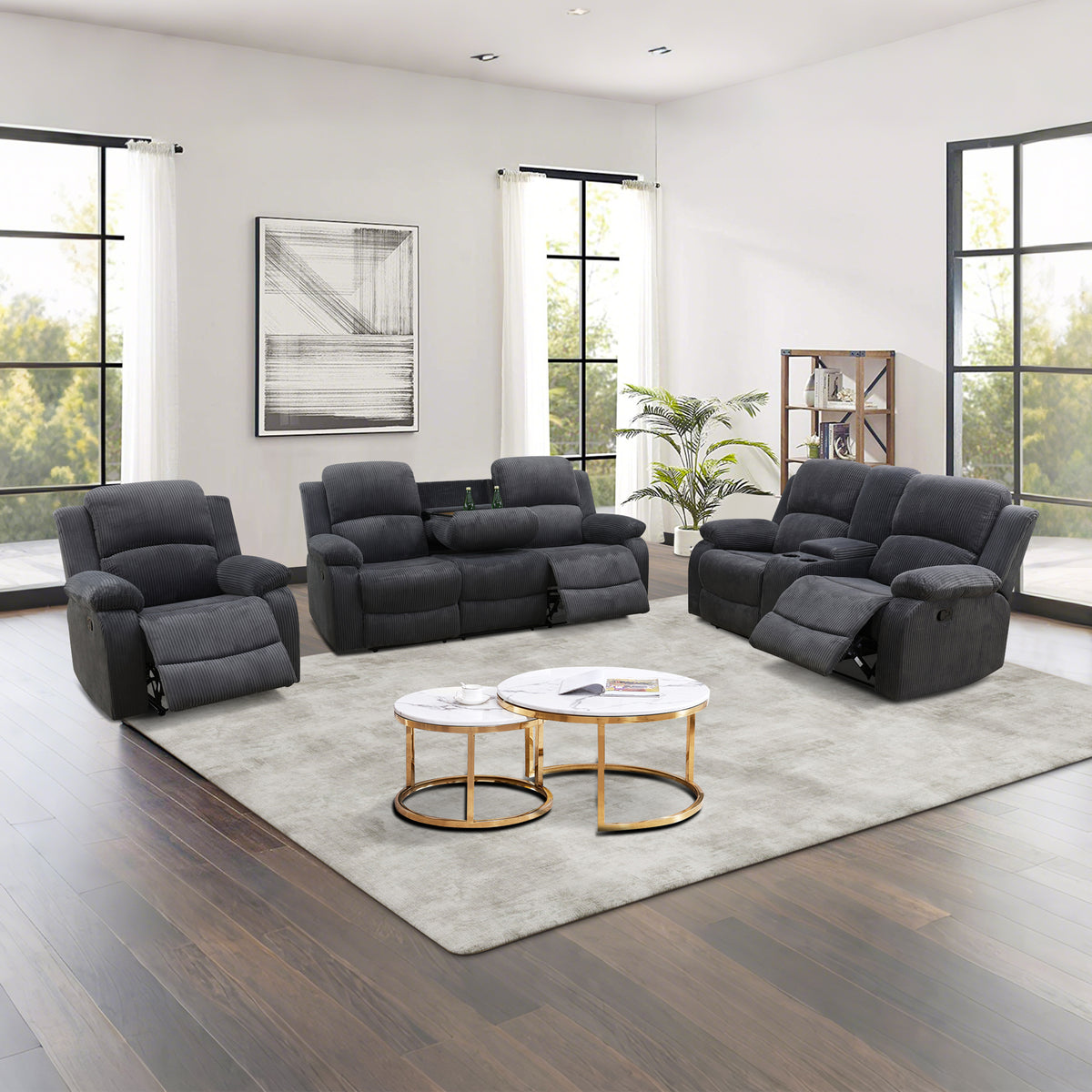 NOVAHOME Smart Reclining Premium Corduroy Sofa Set (3-Piece)