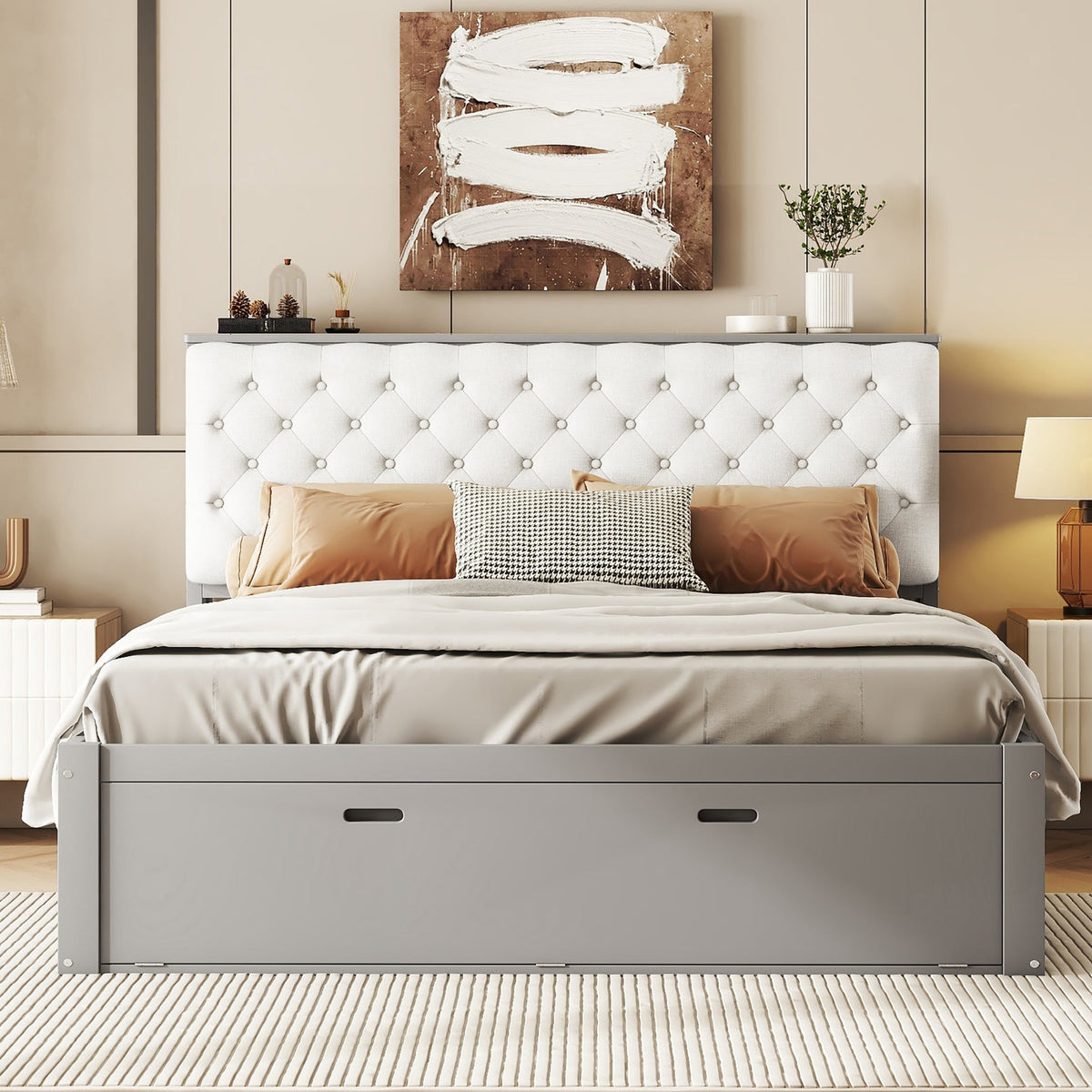 Gray NOVAHOME queen storage platform bed with four drawers and shoe rack - GX000379AAE-1