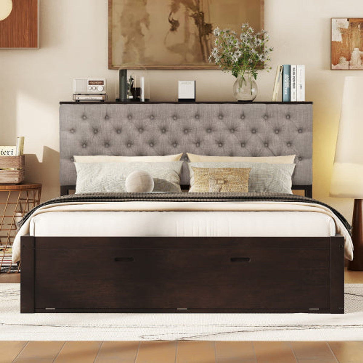 Espresso NOVAHOME queen storage platform bed with four drawers and shoe rack - GX000379AAE-2