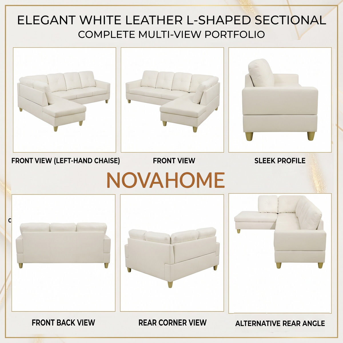 NOVAHOME 3-Piece Faux Leather Sectional Sofa Set with Storage Ottoman - product view 06