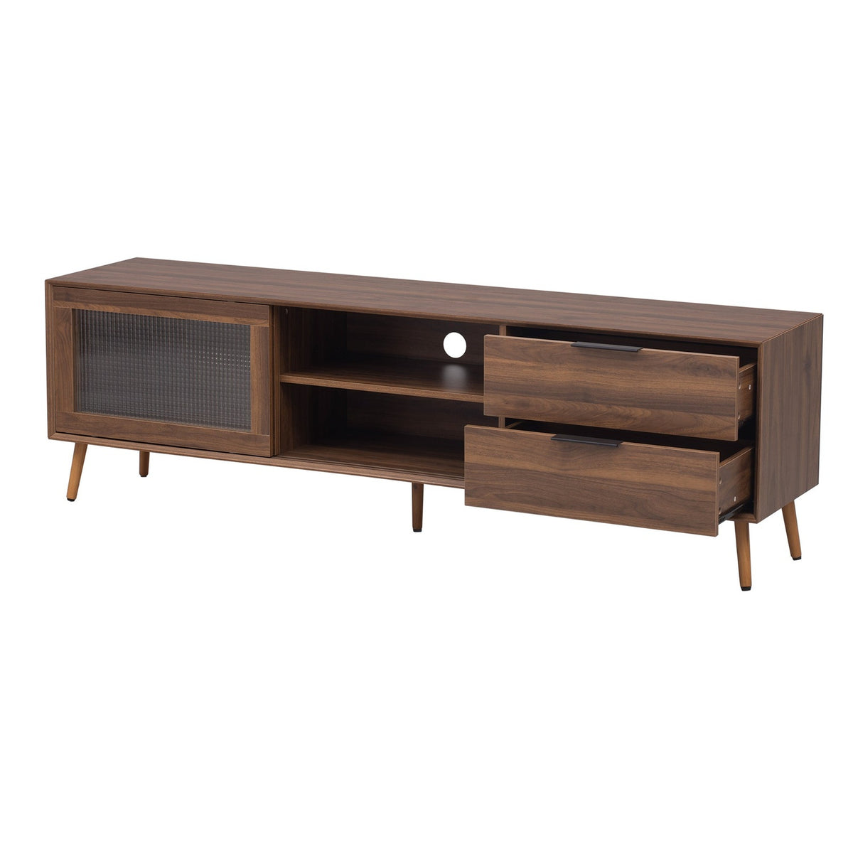 Walnut NOVAHOME 70.8-inch TV stand with glass doors and drawers - N710P222776P