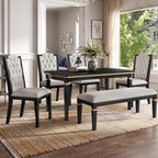 Black NOVAHOME 6-piece dining table set with upholstered chairs and bench - N752S001080P-1