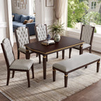 Espresso NOVAHOME 6-piece dining table set with upholstered chairs and bench - N752S001080P-2