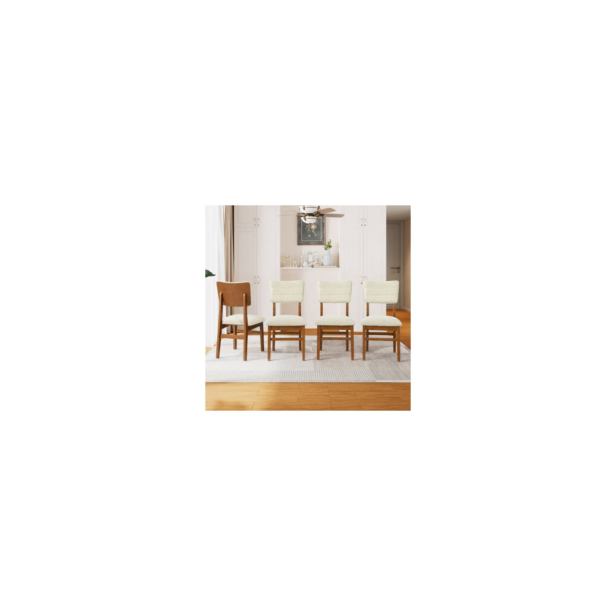 Beige dining set with rectangular table and four upholstered chairs - N752S011016A-2