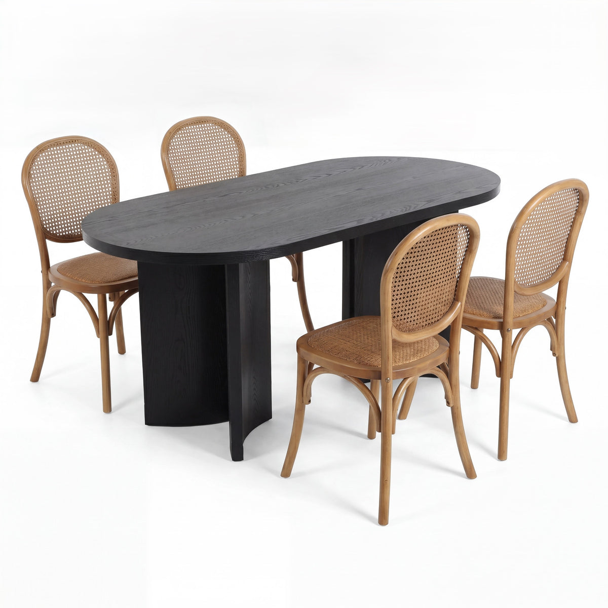 NOVAHOME 5-piece oval dining set with light brown birch rattan chairs - N779P467924B_N779P192530L-2