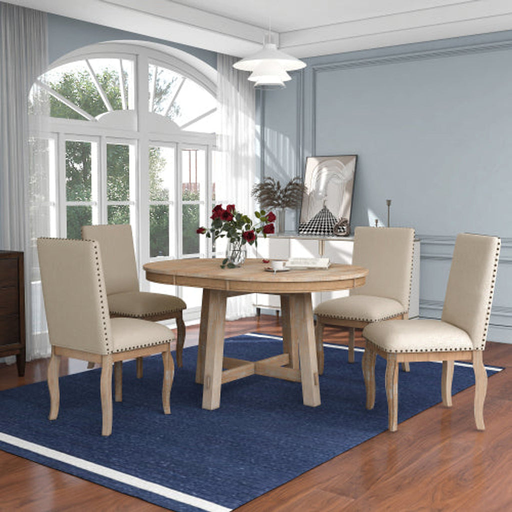 Natural Wood Wash NOVAHOME 5-piece extendable round dining set - ST000074AAD--2027