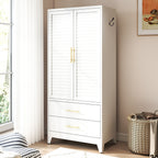 White 71-inch metal wardrobe with two doors and two drawers - T2398P480393