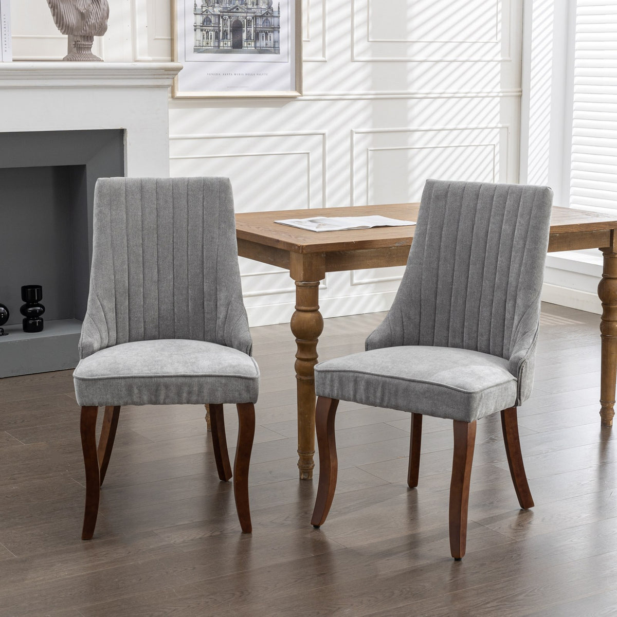 Set of two NOVAHOME gray velvet upholstered dining chairs