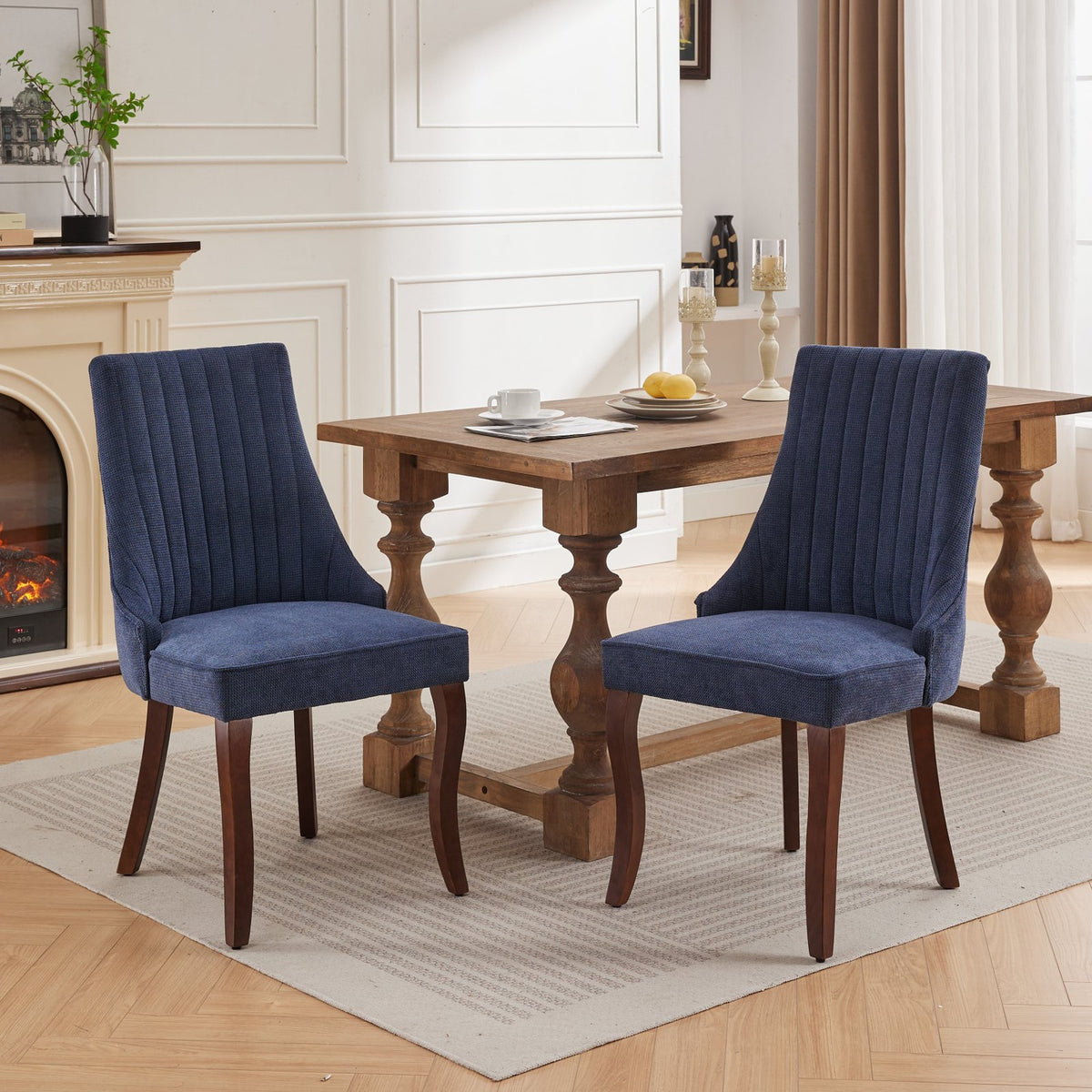 Set of two NOVAHOME blue linen upholstered dining chairs