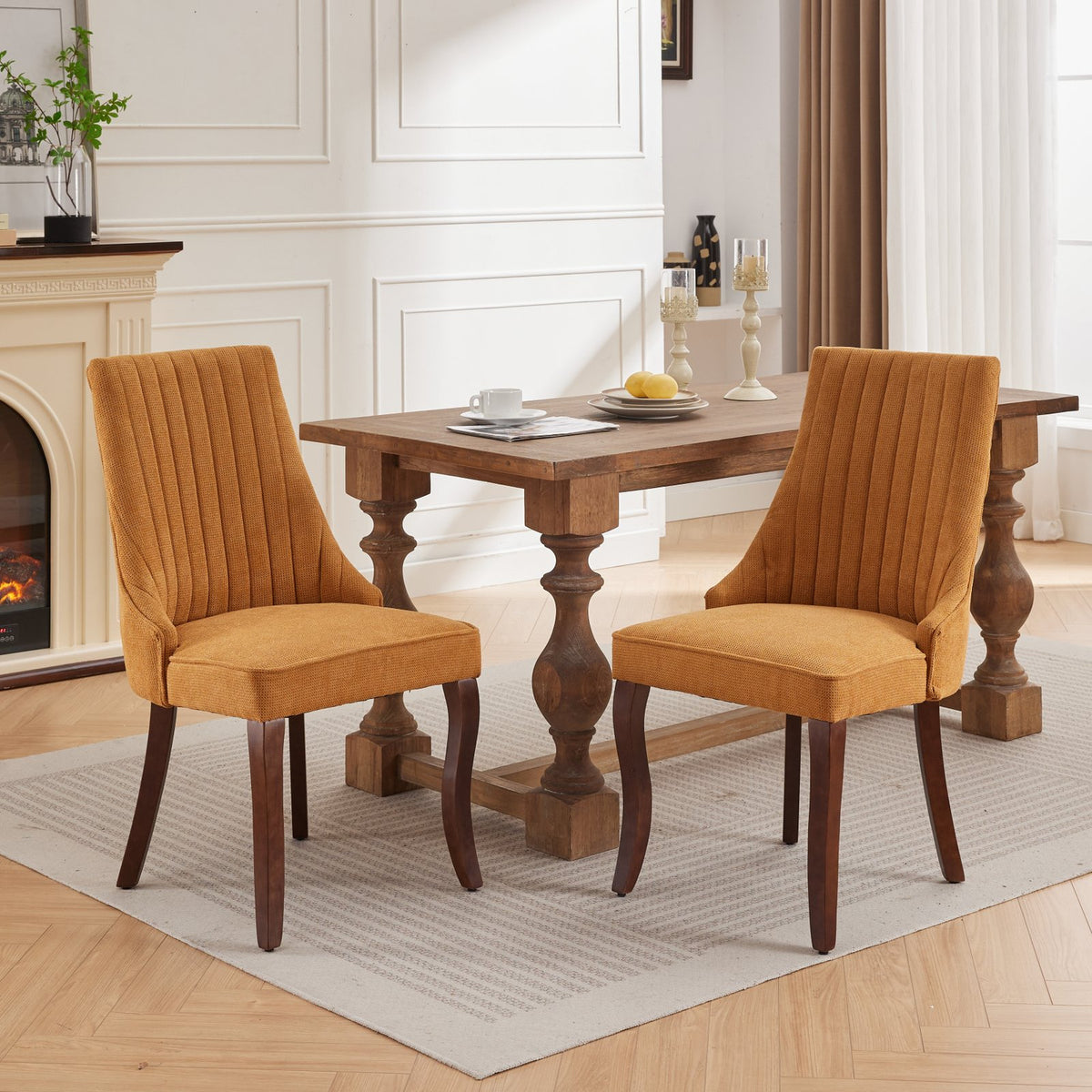 Set of two NOVAHOME yellow linen upholstered dining chairs