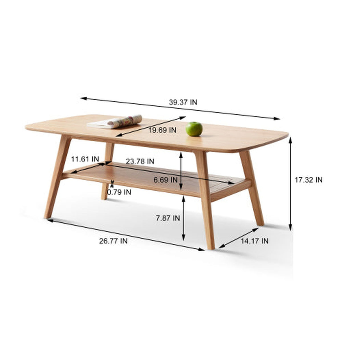 Natural Oak 39.37 in. NOVAHOME solid oak coffee table with storage shelf - W128362455
