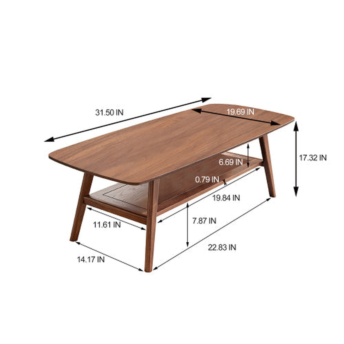 Walnut 31.50 in. NOVAHOME solid oak coffee table with storage shelf - W128362459