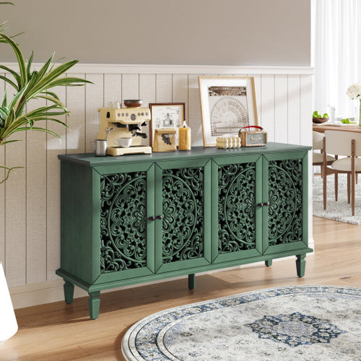 Antique Green 60-inch NOVAHOME antique floral carved buffet cabinet - W1445P321205