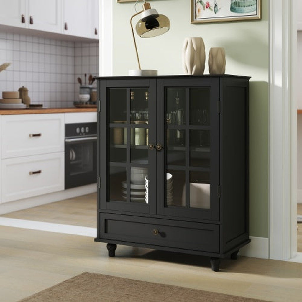 Black NOVAHOME 28-inch glass door buffet cabinet with drawer - W2557P307942