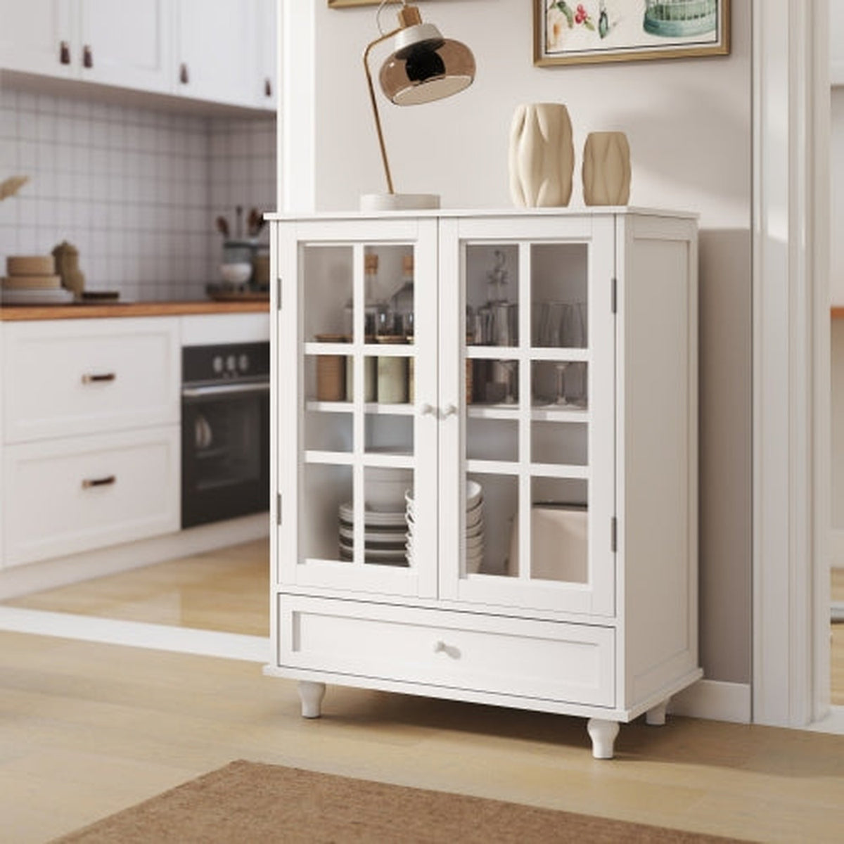 White NOVAHOME 28-inch glass door buffet cabinet with drawer - W2557P307943