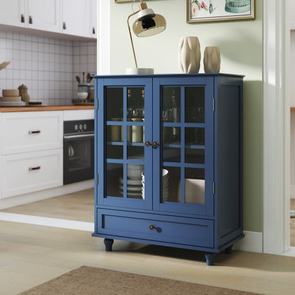 Blue NOVAHOME 28-inch glass door buffet cabinet with drawer - W2557P307945