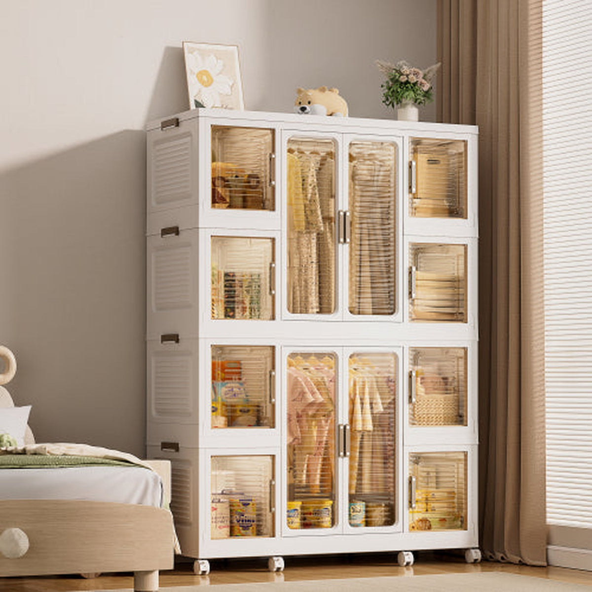 White 12-cube portable modular wardrobe with two hanging rods - W2699P184784