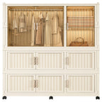 Creamy white 9-cube portable modular wardrobe with one hanging rod - W2699P184786
