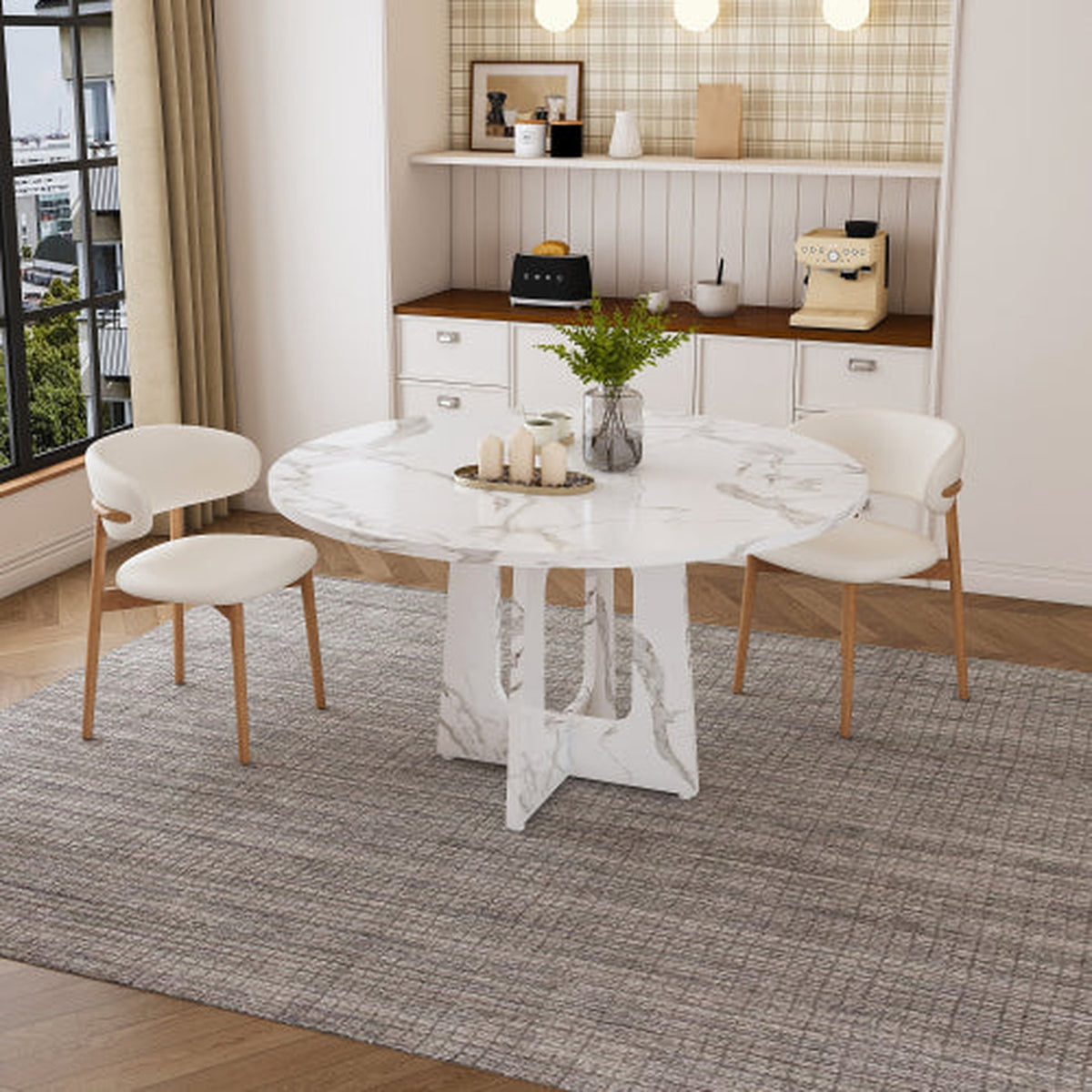 White NOVAHOME 47-inch round wood grain dining table for four - W2700P480798