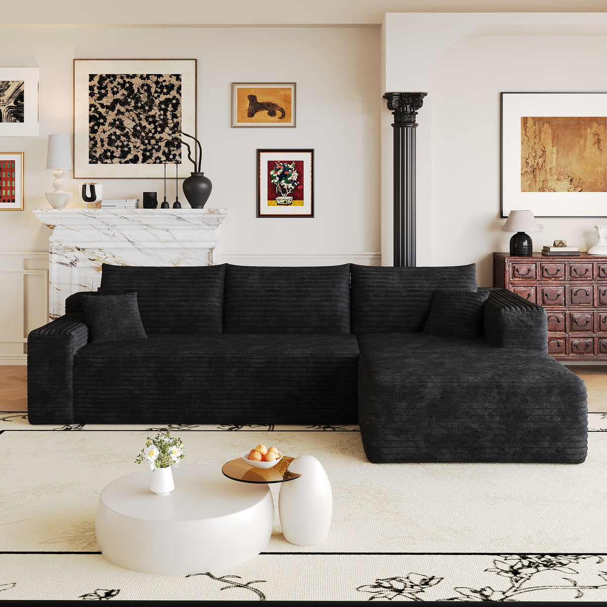 Black Right-facing NOVAHOME 103-inch corduroy cloud sectional - W2824P515742