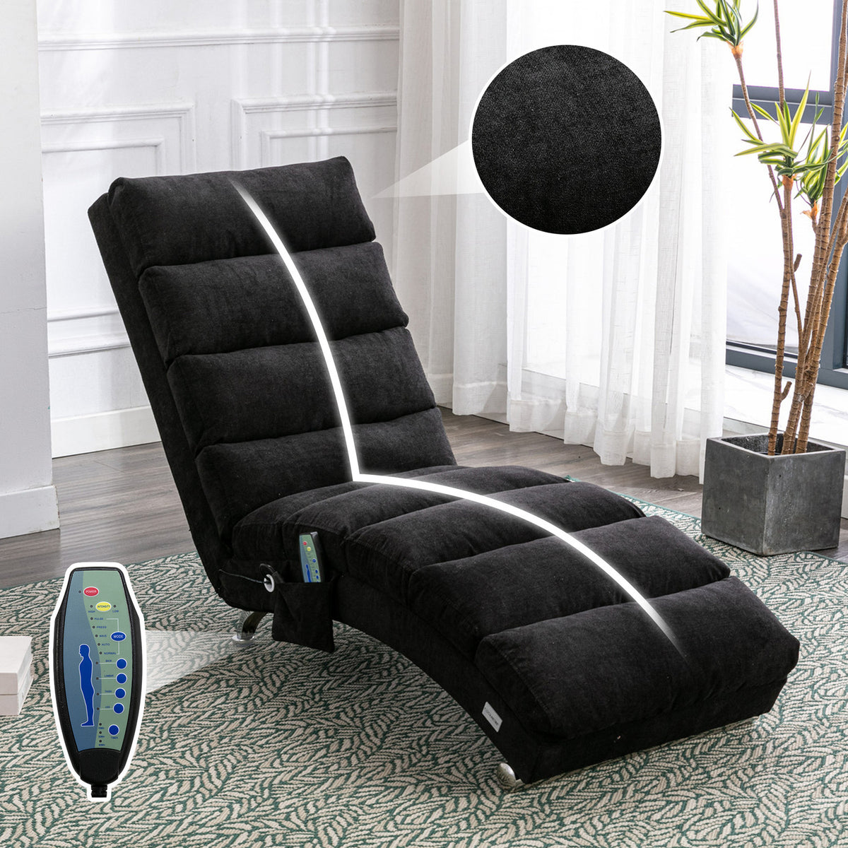 Black upholstered vibration chaise lounge