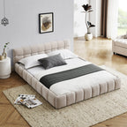 Beige NOVAHOME queen chenille upholstered platform bed - W487S00220
