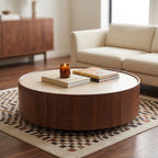 White and walnut NOVAHOME 39.3-inch round sintered stone coffee table with storage - W5098P533759