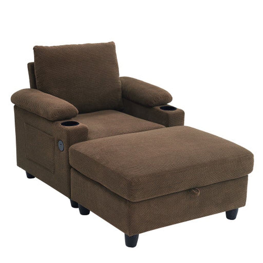 Coffee convertible accent chair and ottoman set