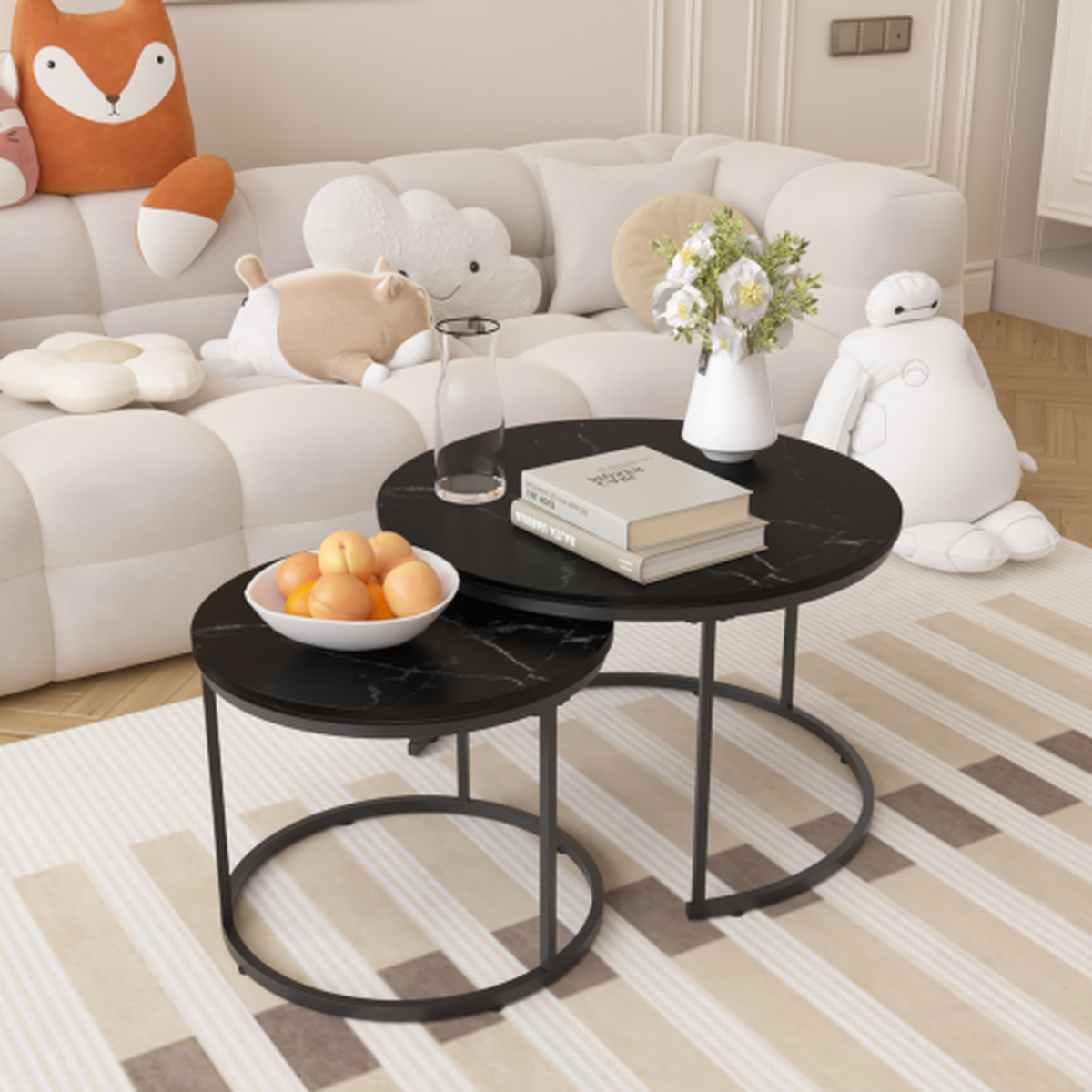 Black / Black NOVAHOME round nesting coffee table set of 2 - W808P475228