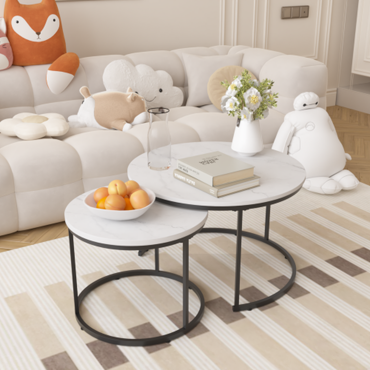 White / Black NOVAHOME round nesting coffee table set of 2 - W808P475230