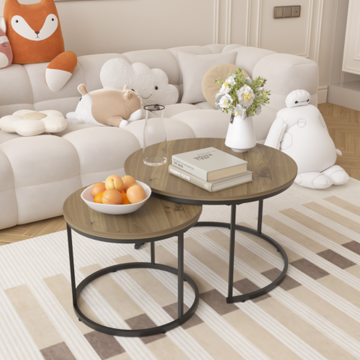 Brown / Black NOVAHOME round nesting coffee table set of 2 - W808P475232