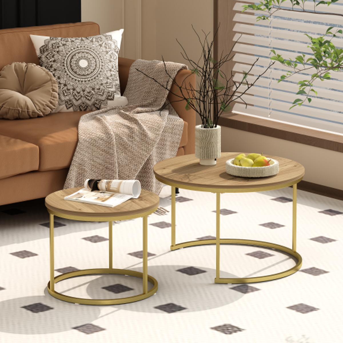 Brown / Gold NOVAHOME round nesting coffee table set of 2 - W808P475233
