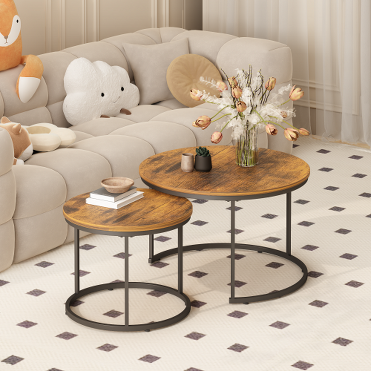 Rustic Brown / Black NOVAHOME round nesting coffee table set of 2 - W808P475234