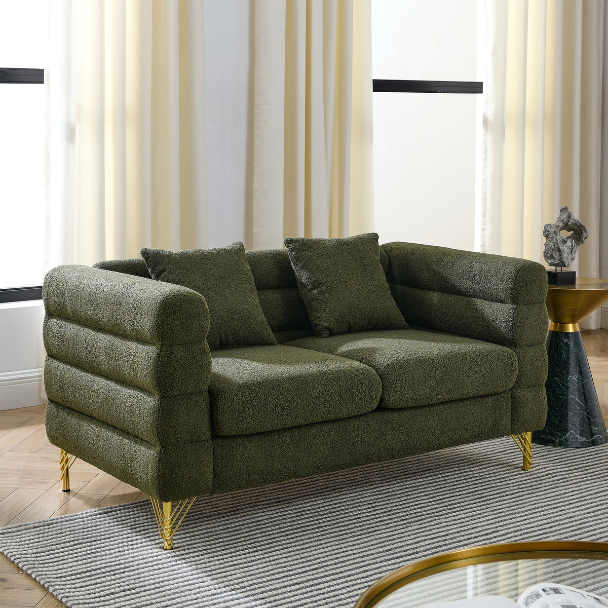 Green 2 Seat NOVAHOME Streamline Modern teddy upholstered sofa - W834S00134