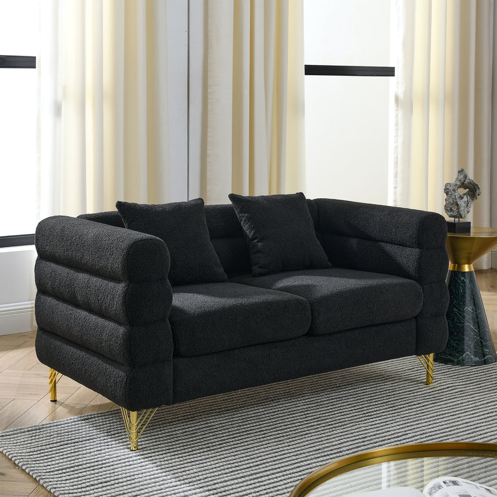 Black 2 Seat NOVAHOME Streamline Modern teddy upholstered sofa - W834S00136