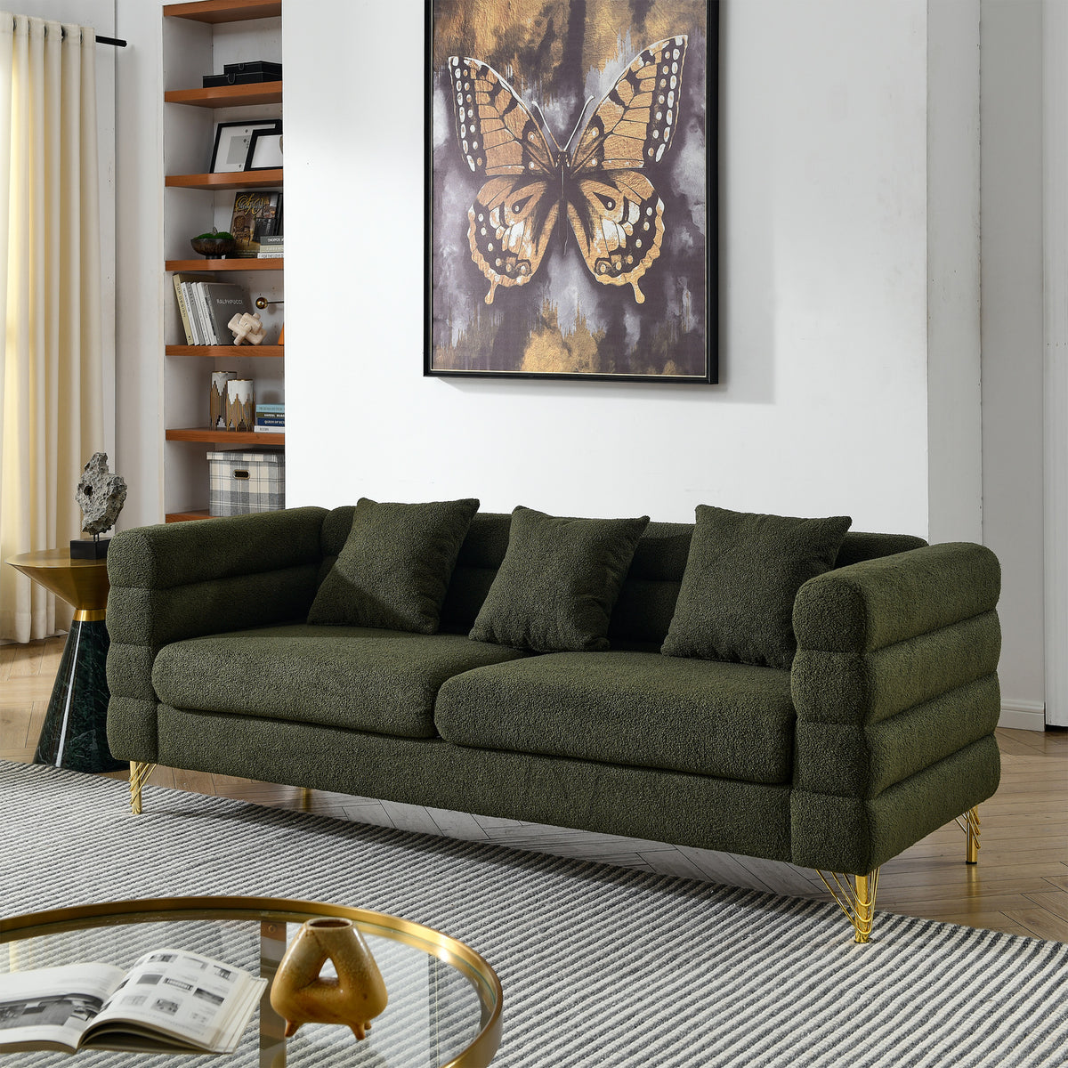 Green 3 Seat NOVAHOME Streamline Modern teddy upholstered sofa - W834S00511