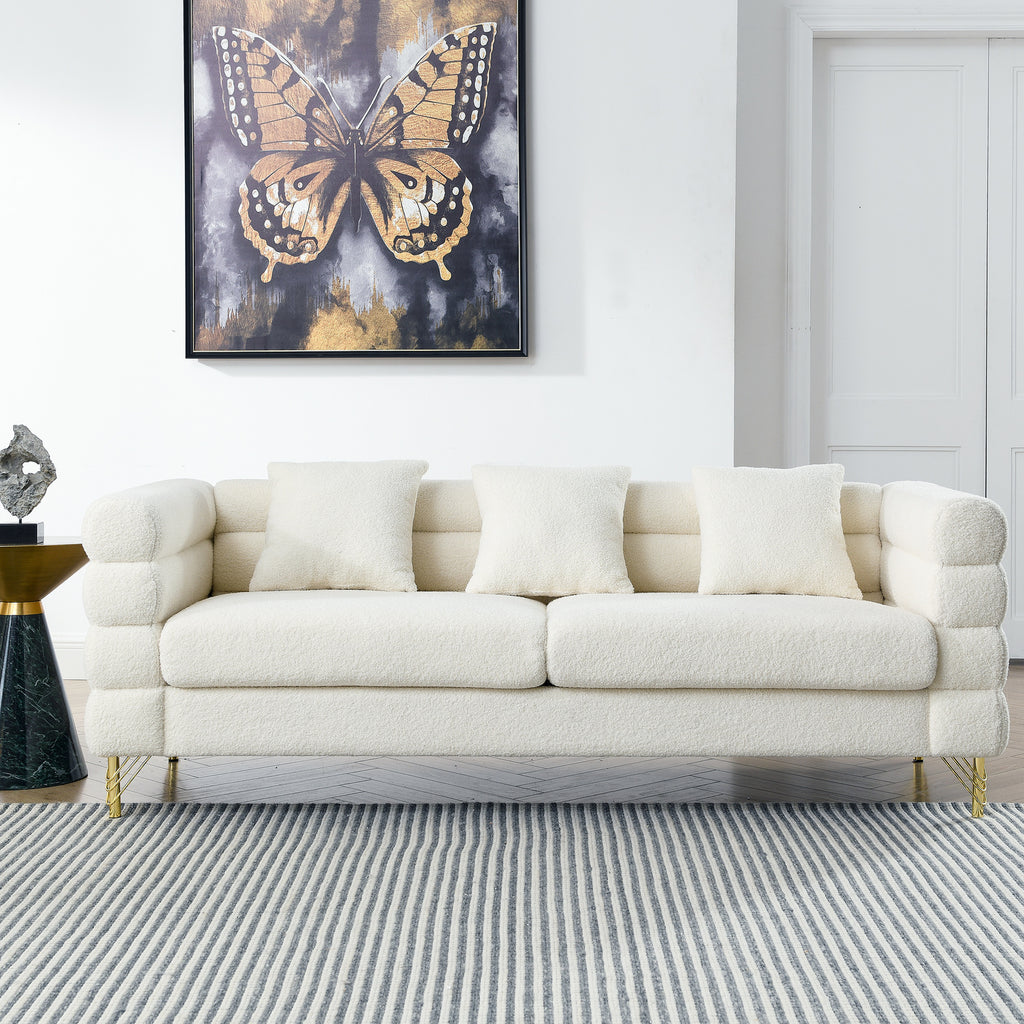 Ivory 3 Seat NOVAHOME Streamline Modern teddy upholstered sofa - W834S00651