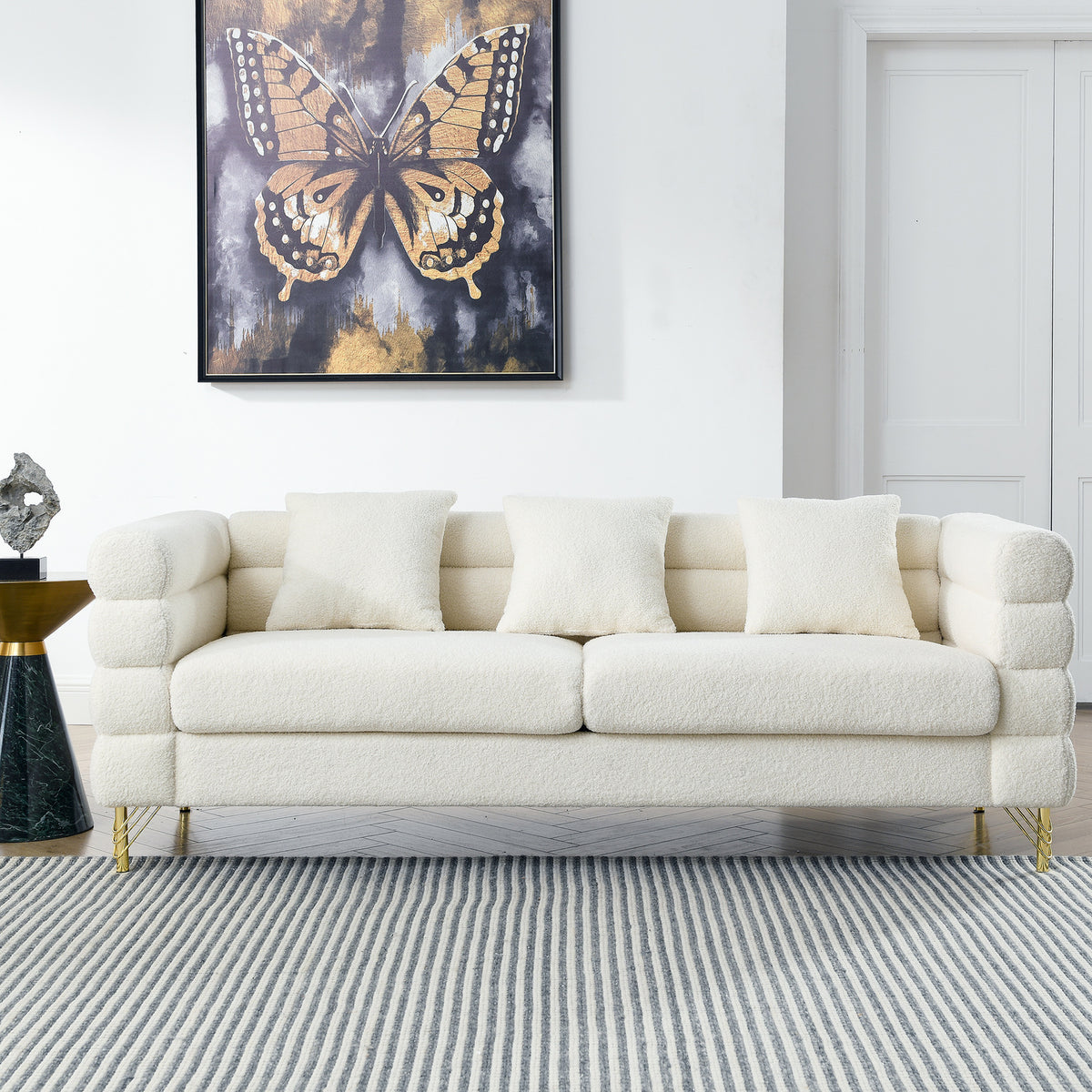 Ivory 3 Seat NOVAHOME Streamline Modern teddy upholstered sofa - W834S00651