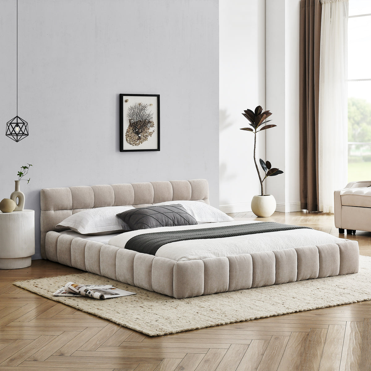 NOVAHOME queen chenille upholstered platform bed product image 4