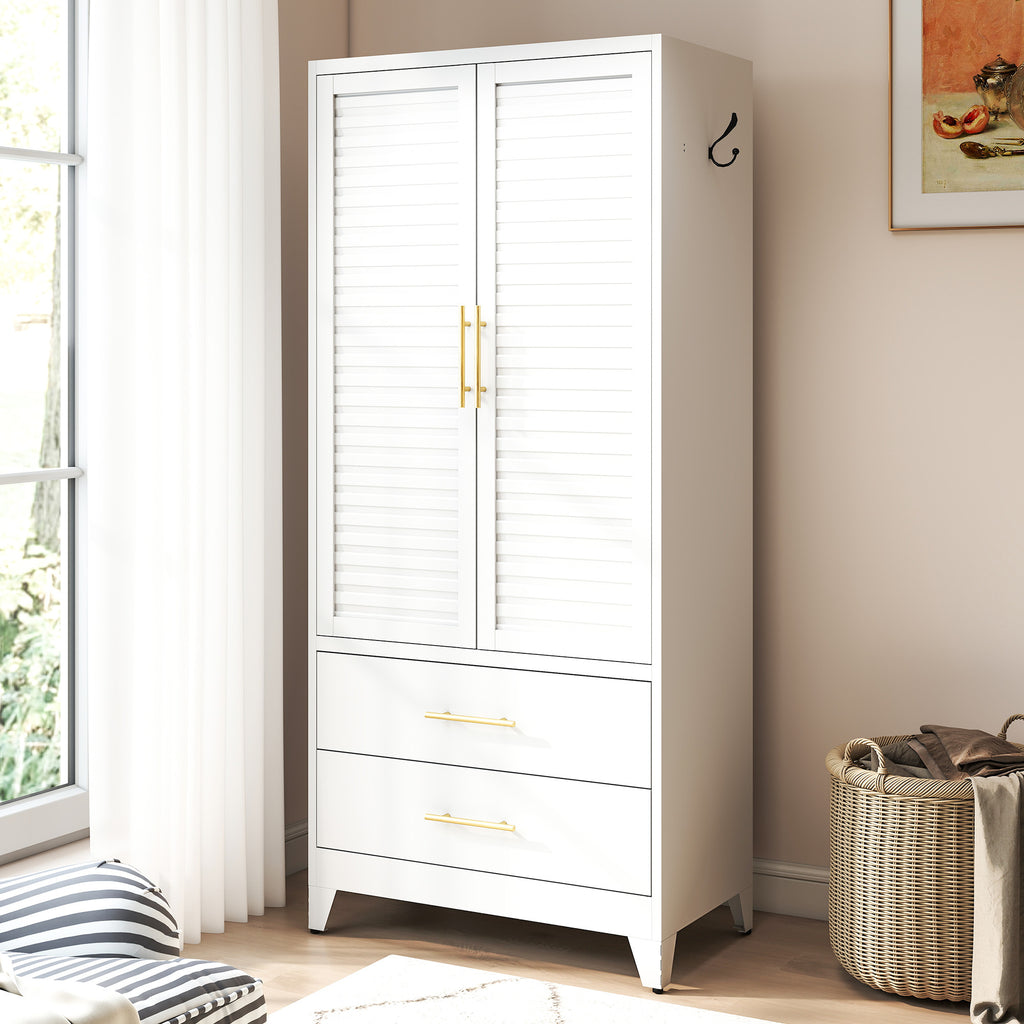 NOVAHOME White Metal Wardrobe Cabinets with Hanging Rod – 47.3″ & 71″