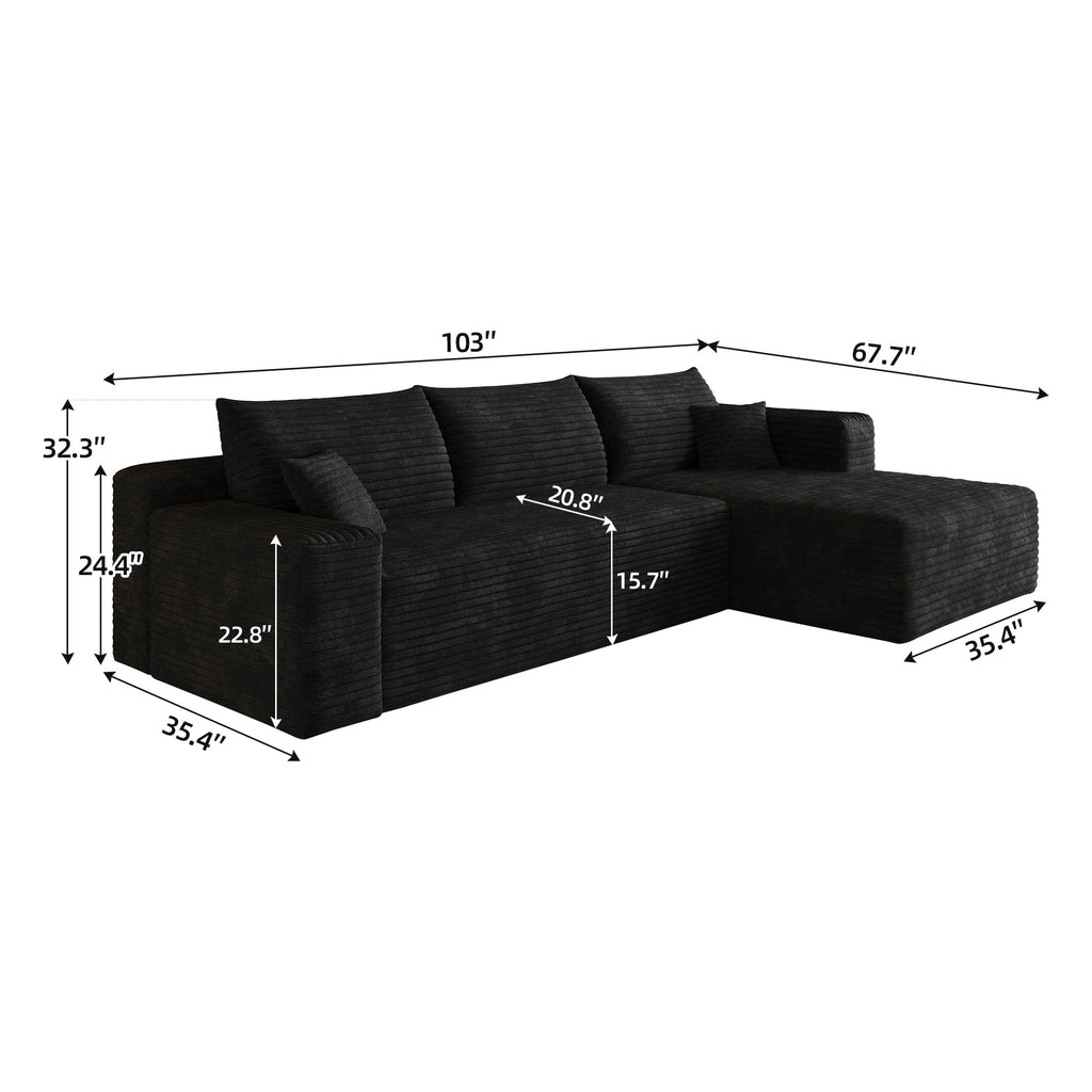 NOVAHOME 103-inch plush corduroy L-shaped cloud sectional image 12