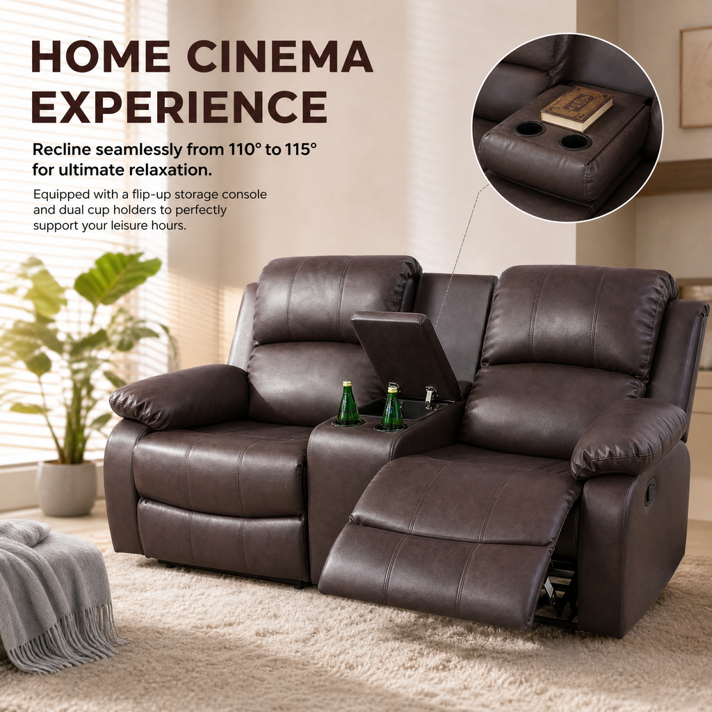 NOVAHOME Manual Reclining PU/PVC Sofa Collection with Consoles