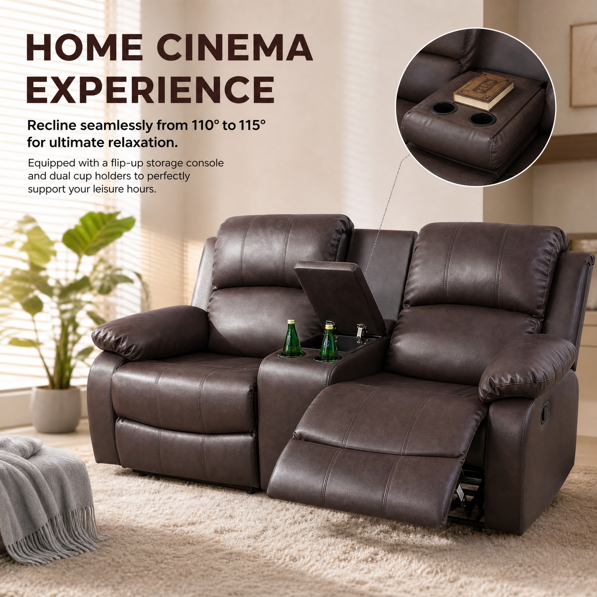 NOVAHOME Manual Reclining PU/PVC Sofa Collection with Consoles